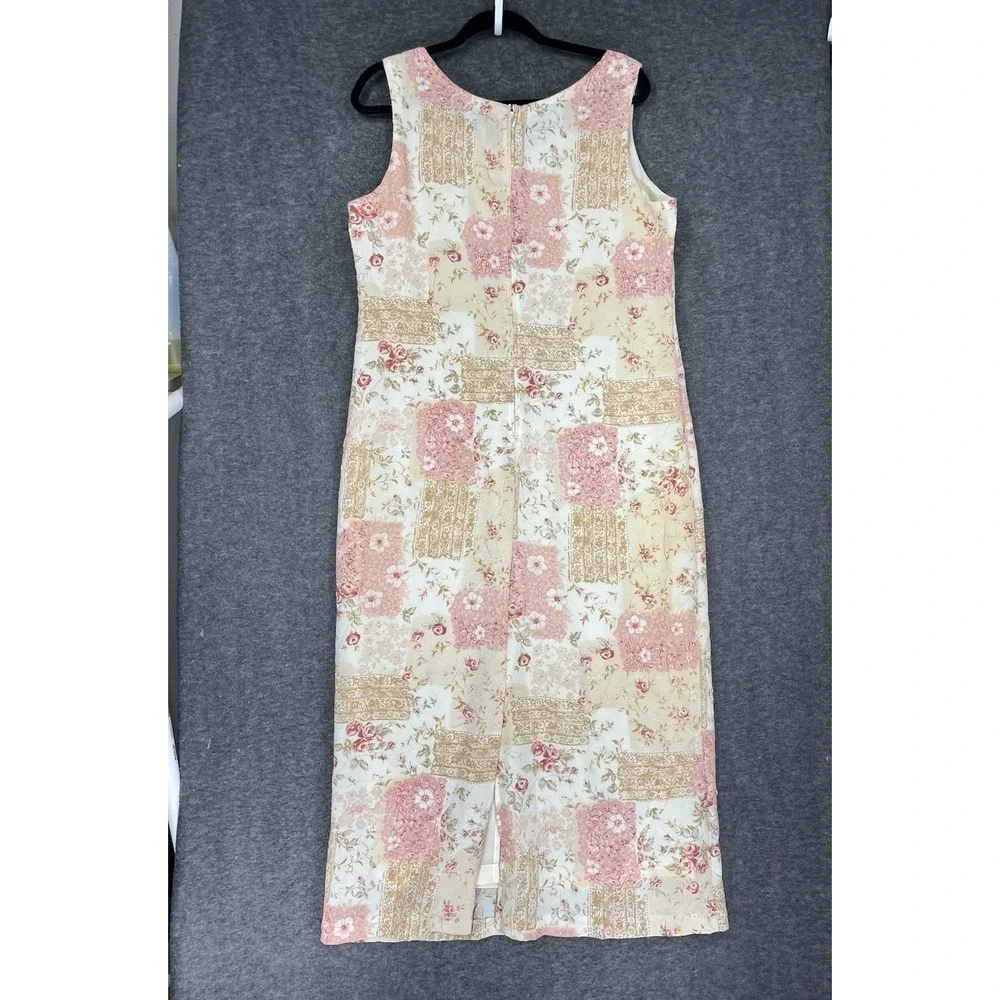 Y2K Maxi Dress Chiffon Sheer Lined Sleeveless Pastel Patchwork Floral Womens XL - Picture 13 of 16